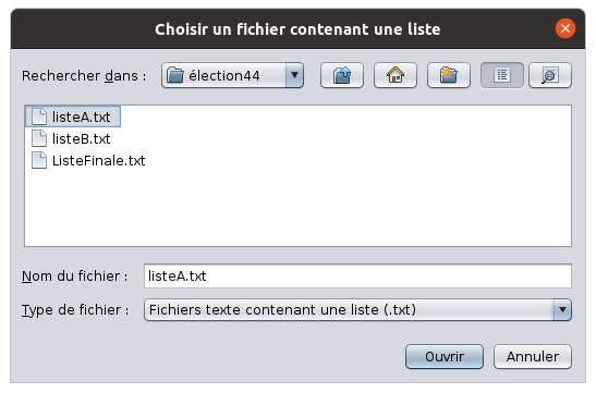 Fenêtre de choix d'un fichier